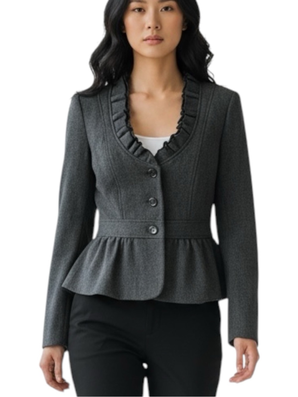 LOFT Women’s Dark Gray Ruffle Peplum Wool Blend Blazer Jacket NWOT Size 8
